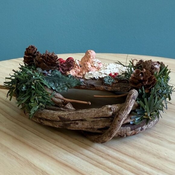 Santa-Themed Rustic Wreath Ornament With Pinecones & Faux Berries Grapevine - Picture 5 of 9